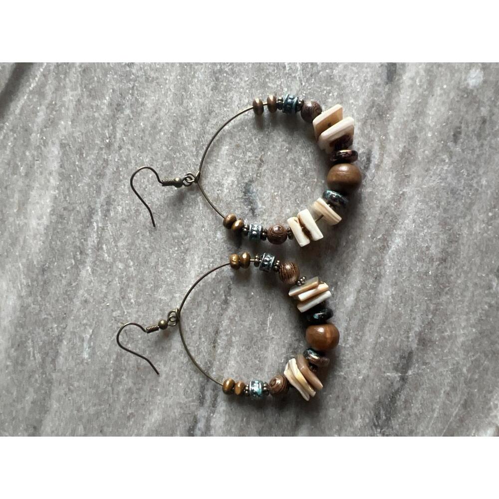 Boho Style Hoop Earrings with Wooden and Beaded Accents